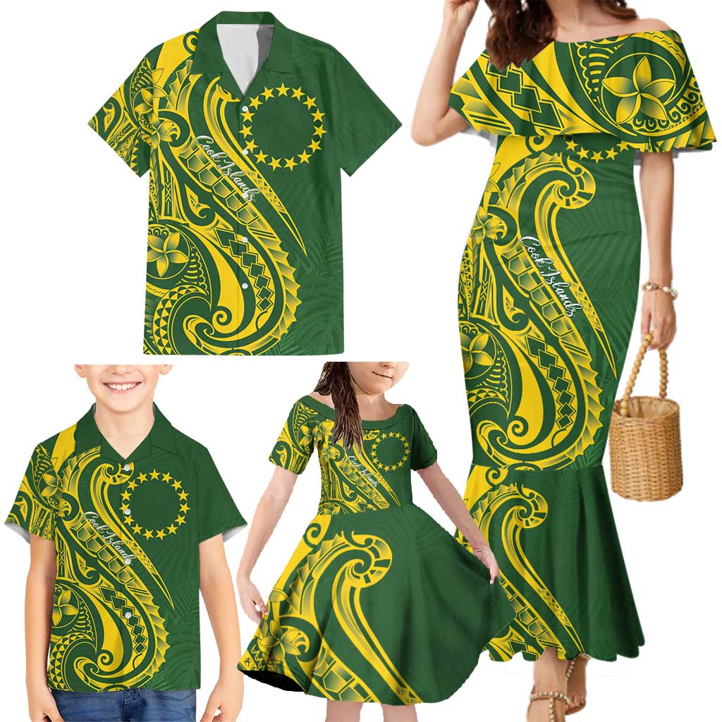 Kia Orana Cook Islands Family Matching Mermaid Dress and Hawaiian Shirt Plumeria Tropical Waves - Polynesian Pride
