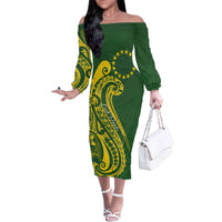 Kia Orana Cook Islands Family Matching Off The Shoulder Long Sleeve Dress and Hawaiian Shirt Plumeria Tropical Waves - Polynesian Pride
