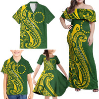 Kia Orana Cook Islands Family Matching Off Shoulder Maxi Dress and Hawaiian Shirt Plumeria Tropical Waves - Polynesian Pride