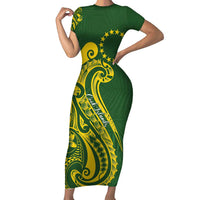 Kia Orana Cook Islands Family Matching Short Sleeve Bodycon Dress and Hawaiian Shirt Plumeria Tropical Waves - Polynesian Pride