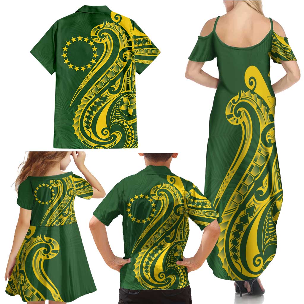 Kia Orana Cook Islands Family Matching Summer Maxi Dress and Hawaiian Shirt Plumeria Tropical Waves - Polynesian Pride