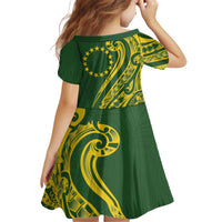 Kia Orana Cook Islands Kid Short Sleeve Dress Plumeria Tropical Waves - Polynesian Pride