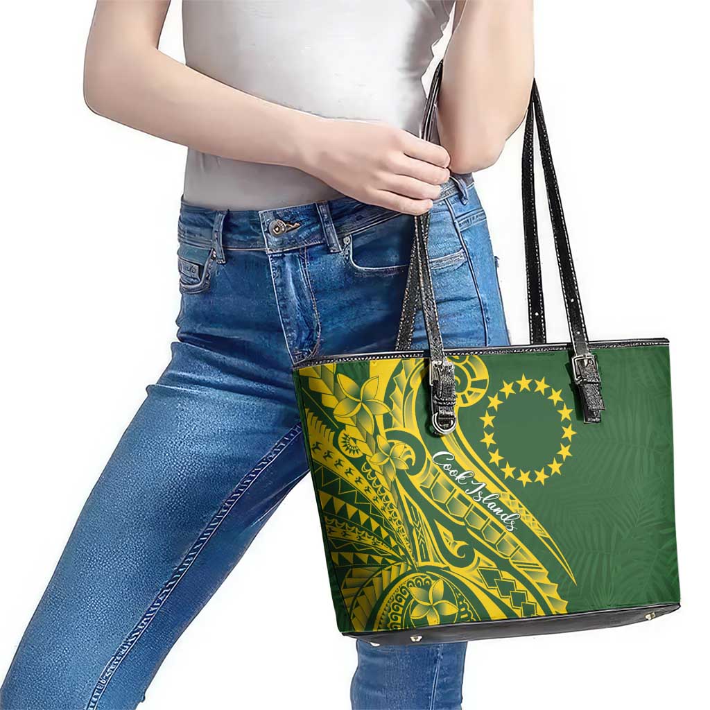 Kia Orana Cook Islands Leather Tote Bag Plumeria Tropical Waves - Polynesian Pride