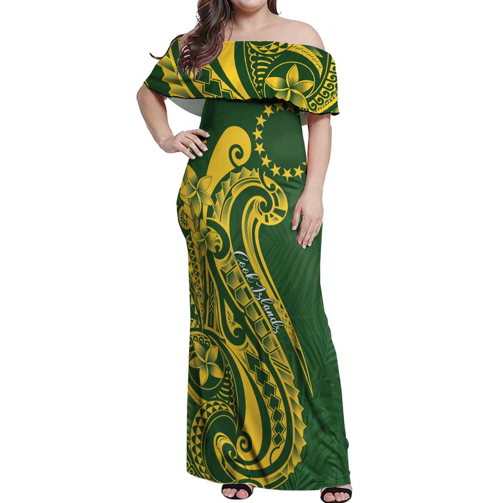Kia Orana Cook Islands Off Shoulder Maxi Dress Plumeria Tropical Waves - Polynesian Pride