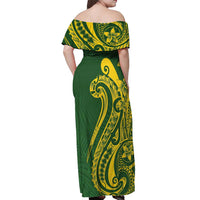 Kia Orana Cook Islands Off Shoulder Maxi Dress Plumeria Tropical Waves - Polynesian Pride