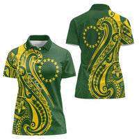 Kia Orana Cook Islands Women Polo Shirt Plumeria Tropical Waves - Polynesian Pride