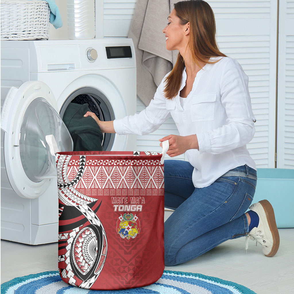 Mate Ma'a Tonga Rugby Kupesi Motifs Laundry Basket Red Waves LT7 - Polynesian Pride