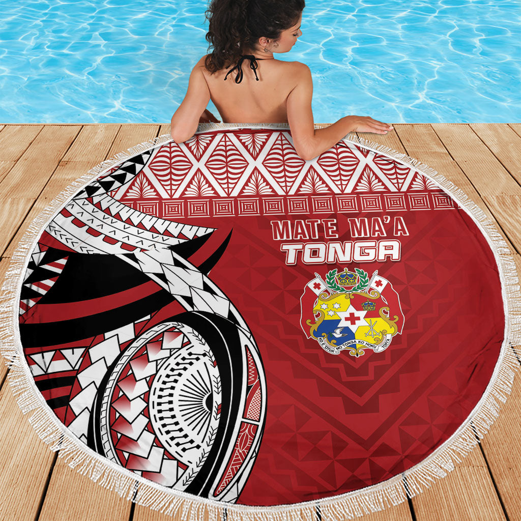 Mate Ma'a Tonga Rugby Kupesi Motifs Beach Blanket Red Waves LT7 - Polynesian Pride