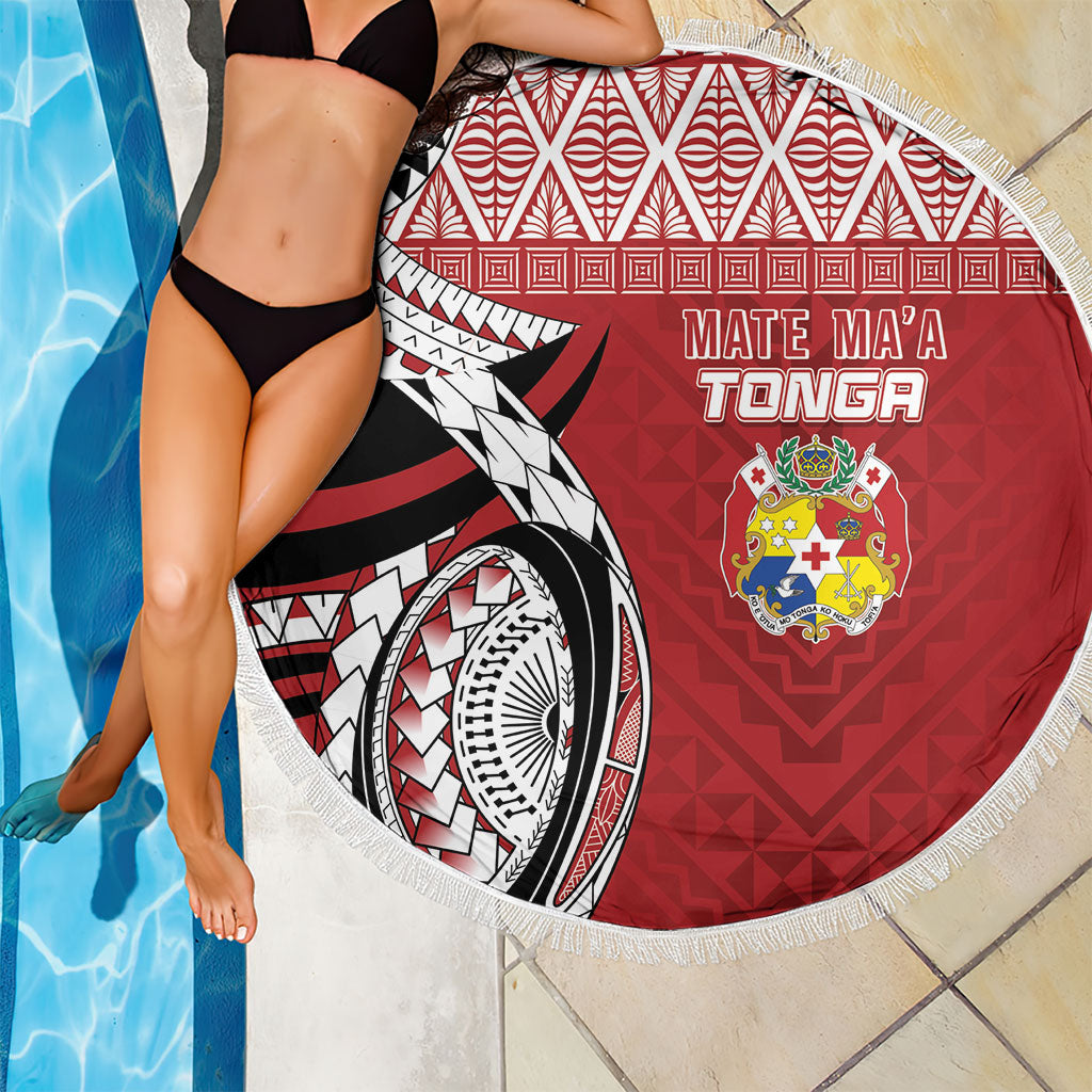 Mate Ma'a Tonga Rugby Kupesi Motifs Beach Blanket Red Waves LT7 - Polynesian Pride