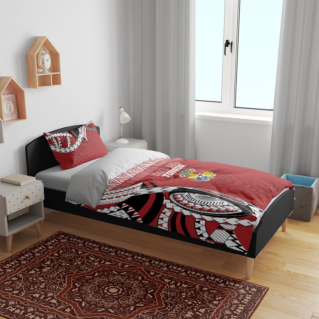 Mate Ma'a Tonga Rugby Kupesi Motifs Bedding Set Red Waves LT7 - Polynesian Pride