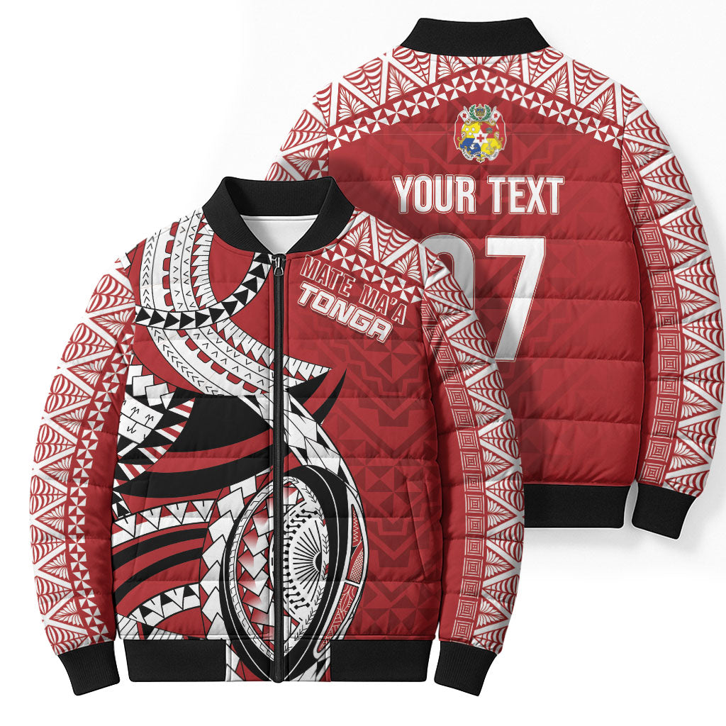 Mate Ma'a Tonga Rugby Custom Kupesi Motifs Bomber Puffer Jacket Red Waves LT7 - Polynesian Pride