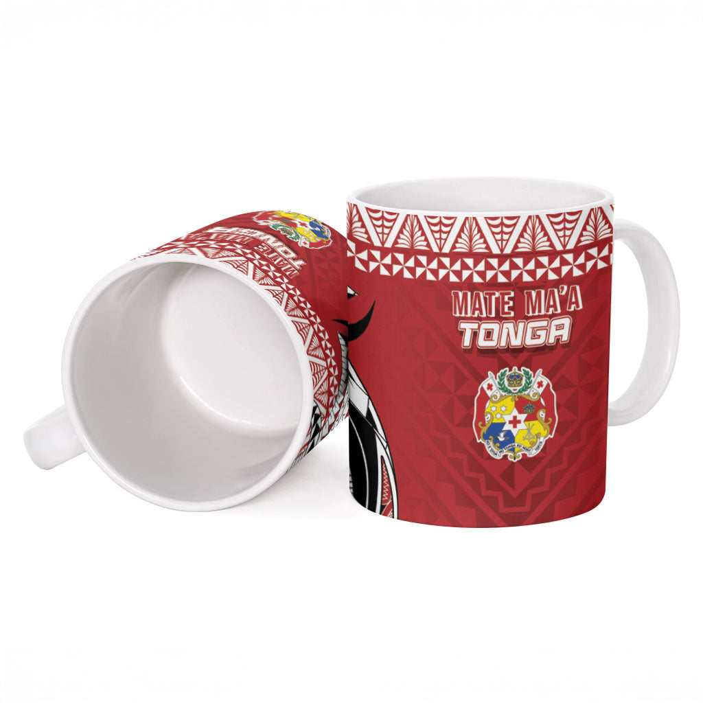 Mate Ma'a Tonga Rugby Kupesi Motifs Ceramic Mug Red Waves LT7 - Polynesian Pride