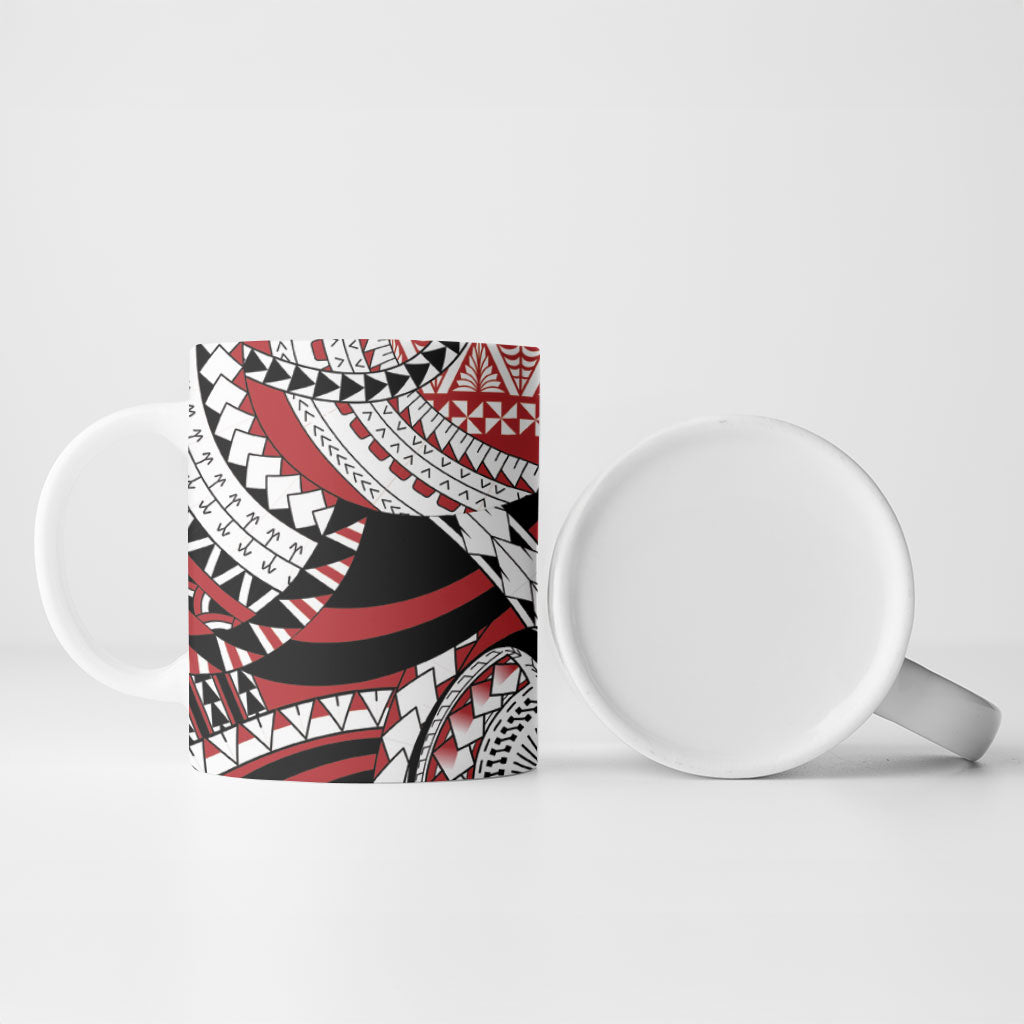 Mate Ma'a Tonga Rugby Kupesi Motifs Ceramic Mug Red Waves LT7 - Polynesian Pride
