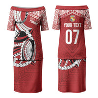 Mate Ma'a Tonga Rugby Custom Kupesi Motifs Couples Matching Puletasi and Hawaiian Shirt Red Waves LT7 - Polynesian Pride