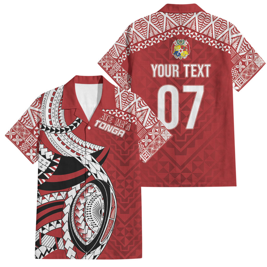 Mate Ma'a Tonga Rugby Custom Kupesi Motifs Family Matching Puletasi and Hawaiian Shirt Red Waves LT7 Dad's Shirt - Short Sleeve Red - Polynesian Pride