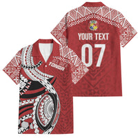 Mate Ma'a Tonga Rugby Custom Kupesi Motifs Family Matching Puletasi and Hawaiian Shirt Red Waves LT7 Dad's Shirt - Short Sleeve Red - Polynesian Pride