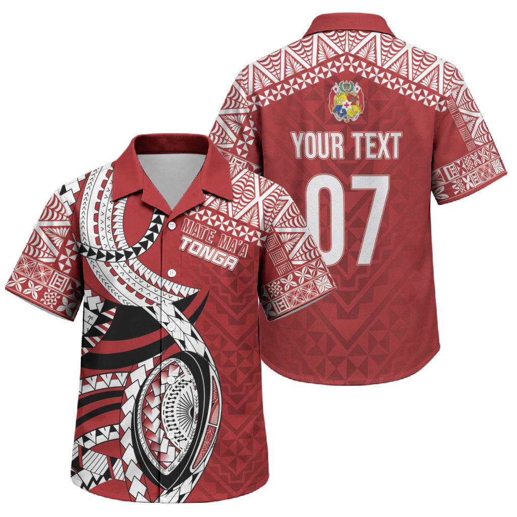Mate Ma'a Tonga Rugby Custom Kupesi Motifs Family Matching Puletasi and Hawaiian Shirt Red Waves LT7 Son's Shirt Red - Polynesian Pride
