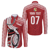 Mate Ma'a Tonga Rugby Custom Kupesi Motifs Family Matching Tank Maxi Dress and Hawaiian Shirt Red Waves LT7 Dad's Shirt - Long Sleeve Red - Polynesian Pride