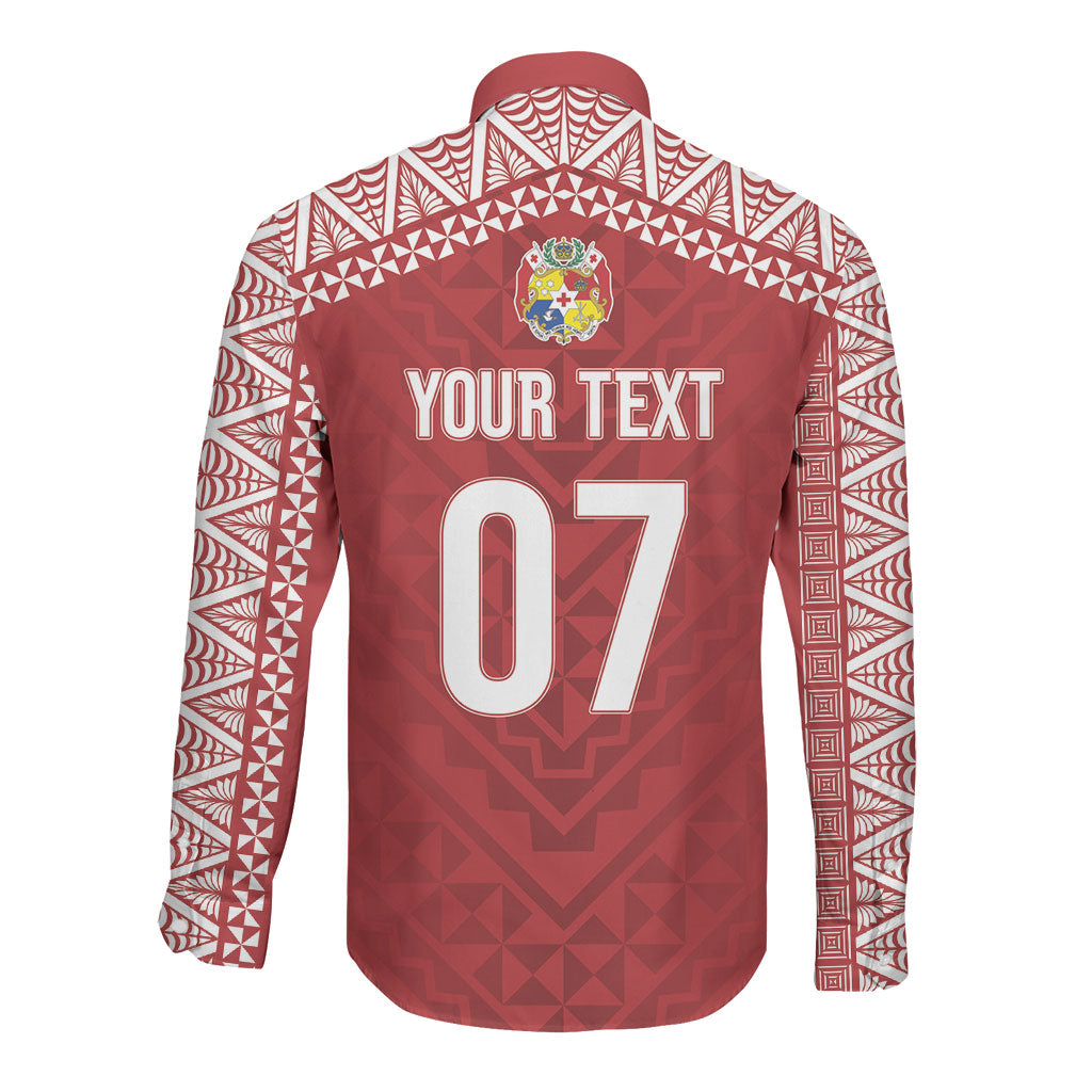 Mate Ma'a Tonga Rugby Custom Kupesi Motifs Long Sleeve Button Shirt Red Waves LT7 - Polynesian Pride