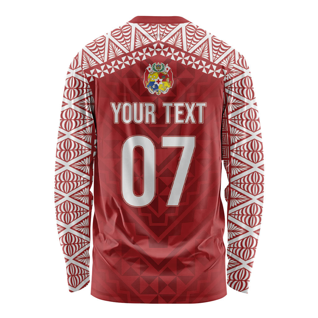 Mate Ma'a Tonga Rugby Custom Kupesi Motifs Long Sleeve Shirt Red Waves LT7 - Polynesian Pride