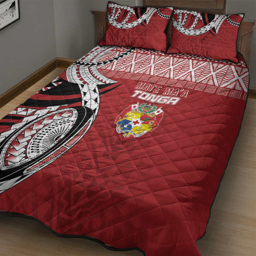 Mate Ma'a Tonga Rugby Kupesi Motifs Quilt Bed Set Red Waves LT7 - Polynesian Pride