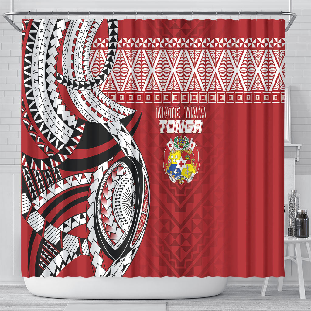 Mate Ma'a Tonga Rugby Kupesi Motifs Shower Curtain Red Waves LT7 - Polynesian Pride