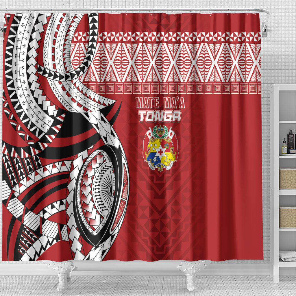 Mate Ma'a Tonga Rugby Kupesi Motifs Shower Curtain Red Waves LT7 - Polynesian Pride
