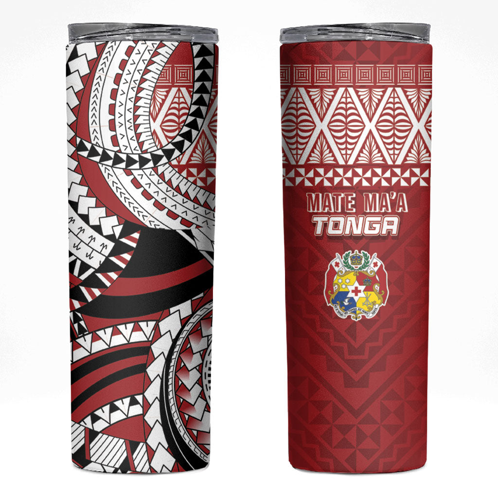 Mate Ma'a Tonga Rugby Kupesi Motifs Skinny Tumbler Red Waves