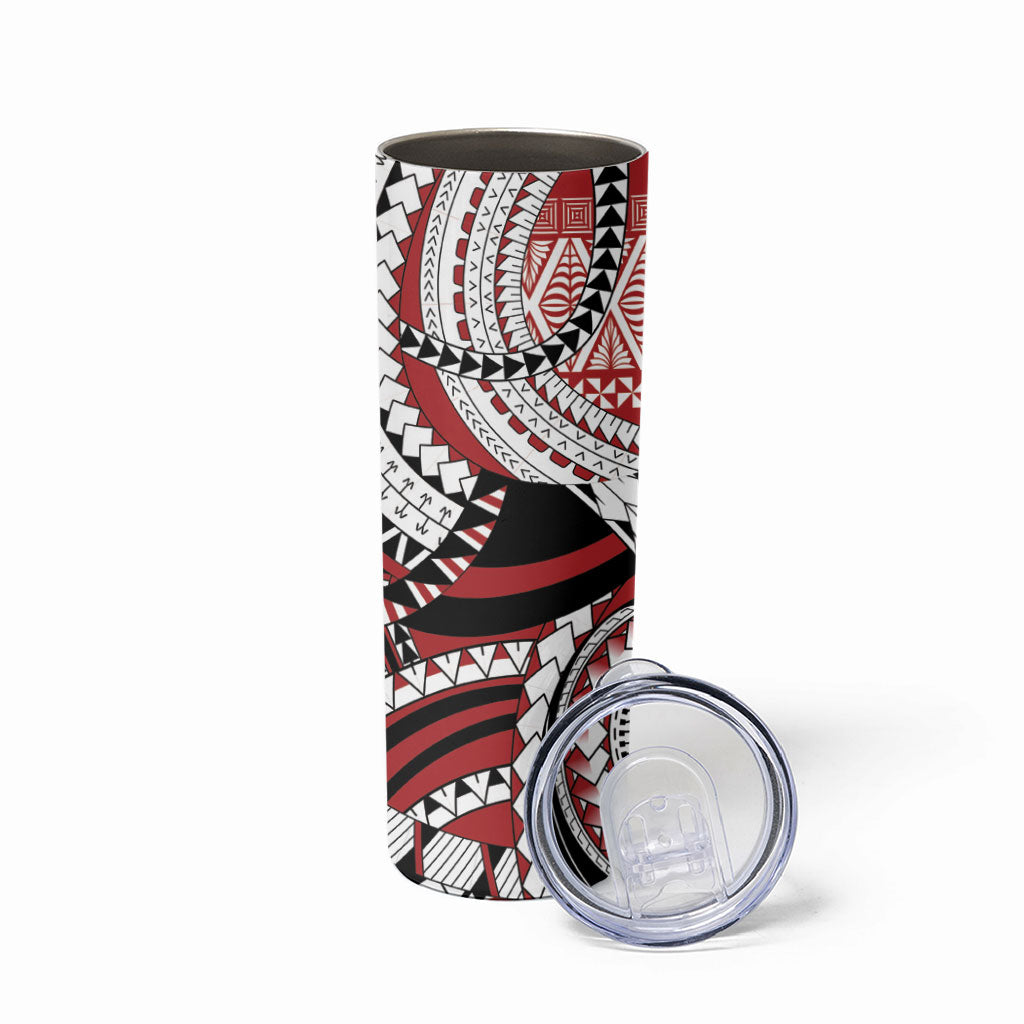 Mate Ma'a Tonga Rugby Kupesi Motifs Skinny Tumbler Red Waves LT7 - Polynesian Pride