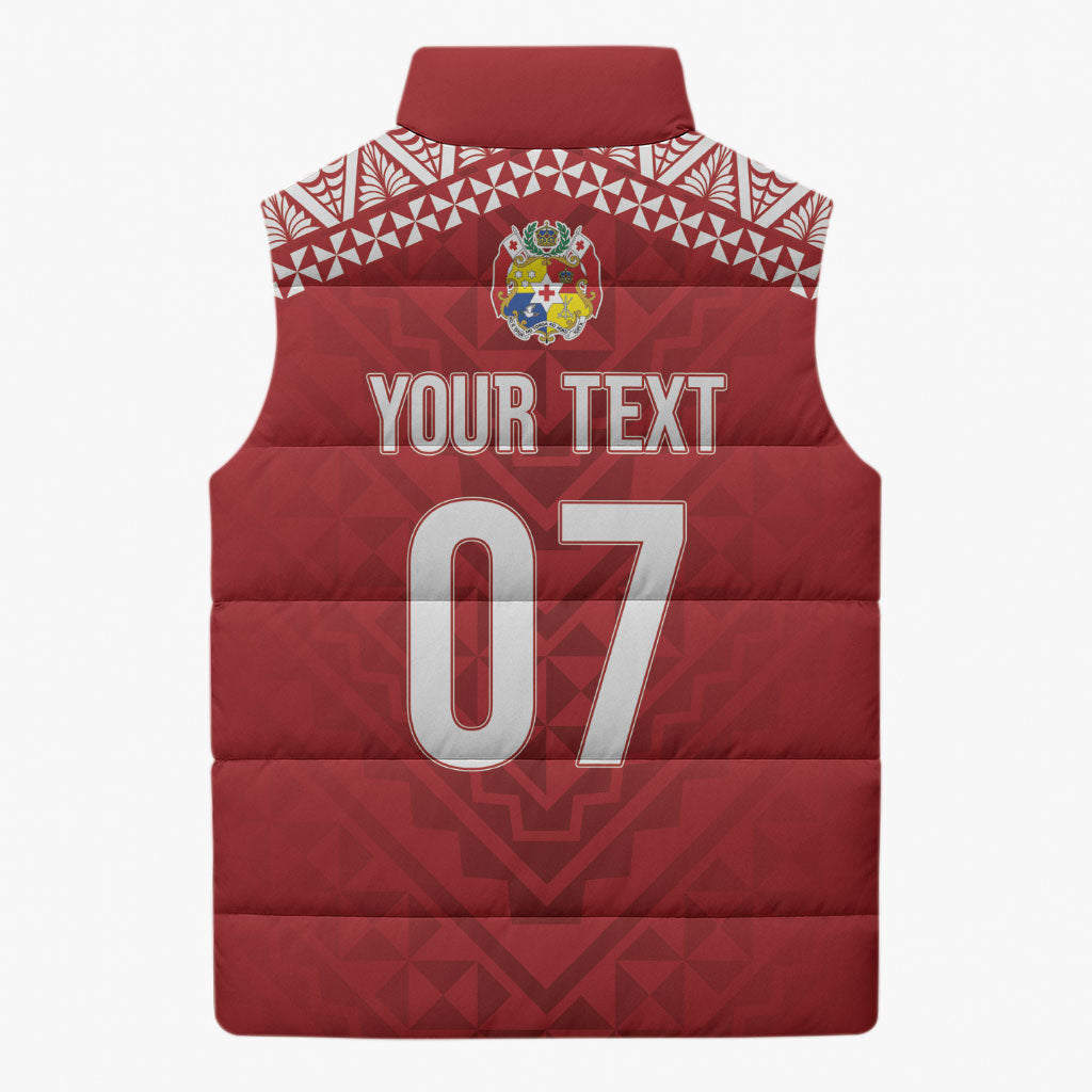 Mate Ma'a Tonga Rugby Custom Kupesi Motifs Sleeveless Puffer Jacket Red Waves LT7 - Polynesian Pride
