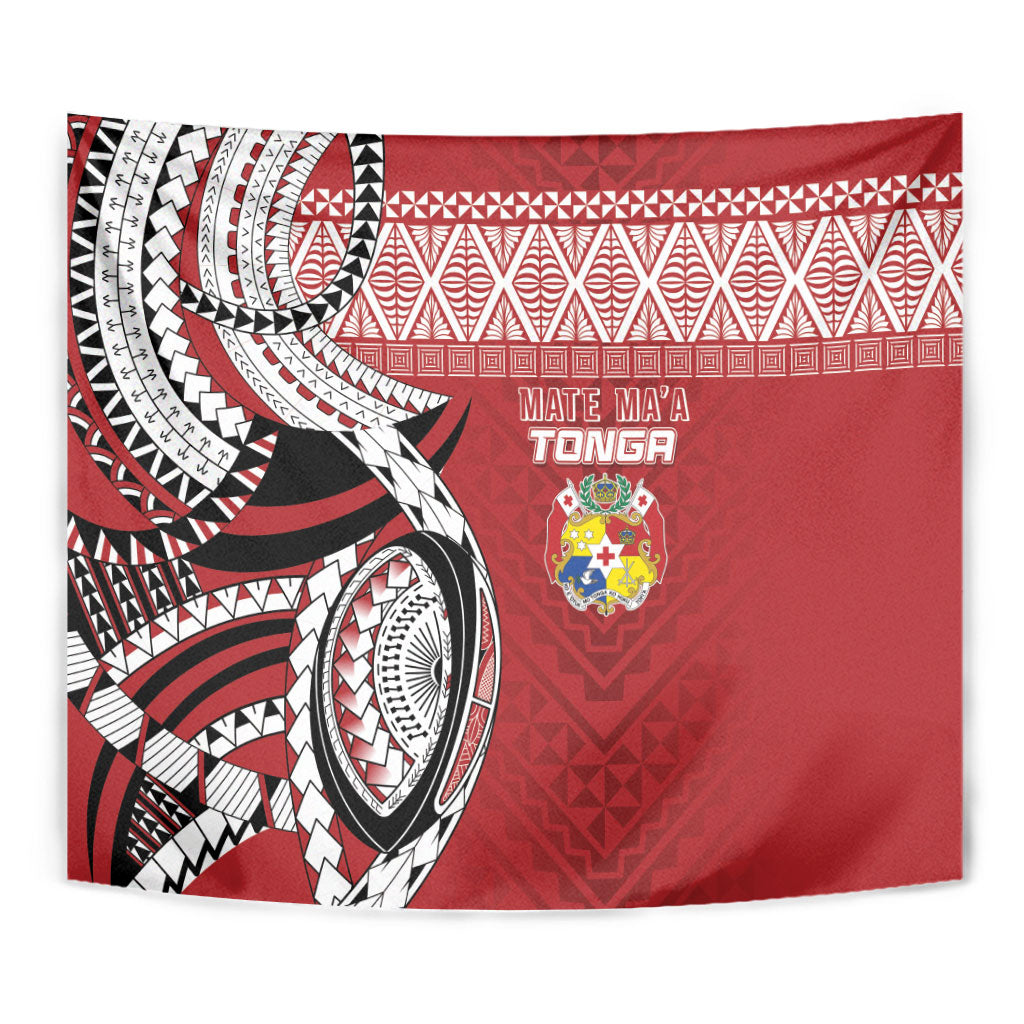 Mate Ma'a Tonga Rugby Kupesi Motifs Tapestry Red Waves LT7 - Polynesian Pride