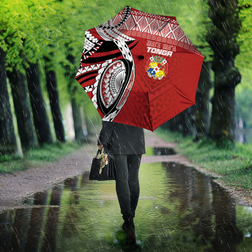 Mate Ma'a Tonga Rugby Kupesi Motifs Umbrella Red Waves LT7 - Polynesian Pride