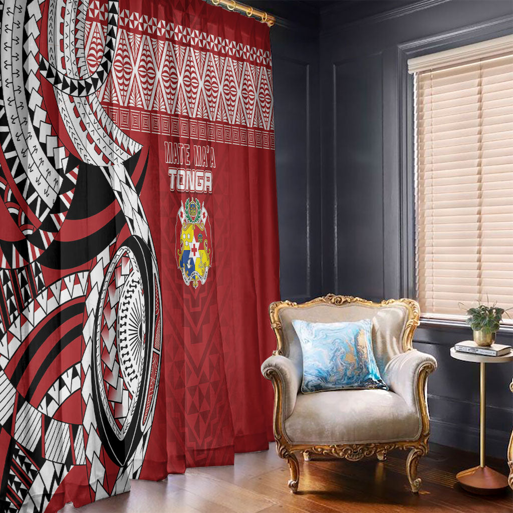 Mate Ma'a Tonga Rugby Kupesi Motifs Window Curtain Red Waves LT7 - Polynesian Pride