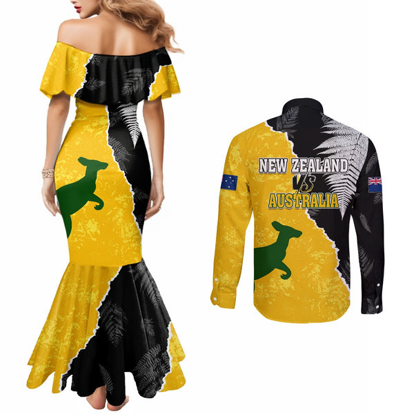 Personalised New Zealand Vs Samoa Rugby Couples Matching Mermaid Dress and Long Sleeve Button Shirts Go Champions LT7