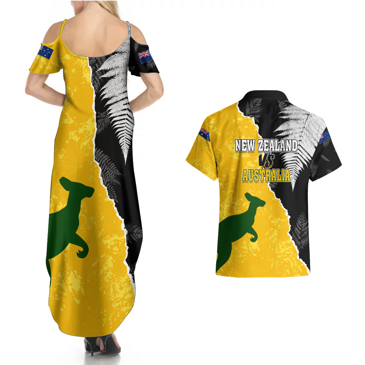 Australia Rugby Mix New Zealands Rugby Couples Matching Summer Maxi Dress and Hawaiian Shirt Wallabies Versus Silver Fern Sporty Basic LT7 - Polynesian Pride