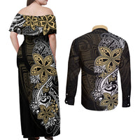 Polynesian Pride Couples Matching Off Shoulder Maxi Dress and Long Sleeve Button Shirts Tiare With Plumeria Mix Style LT7 - Polynesian Pride