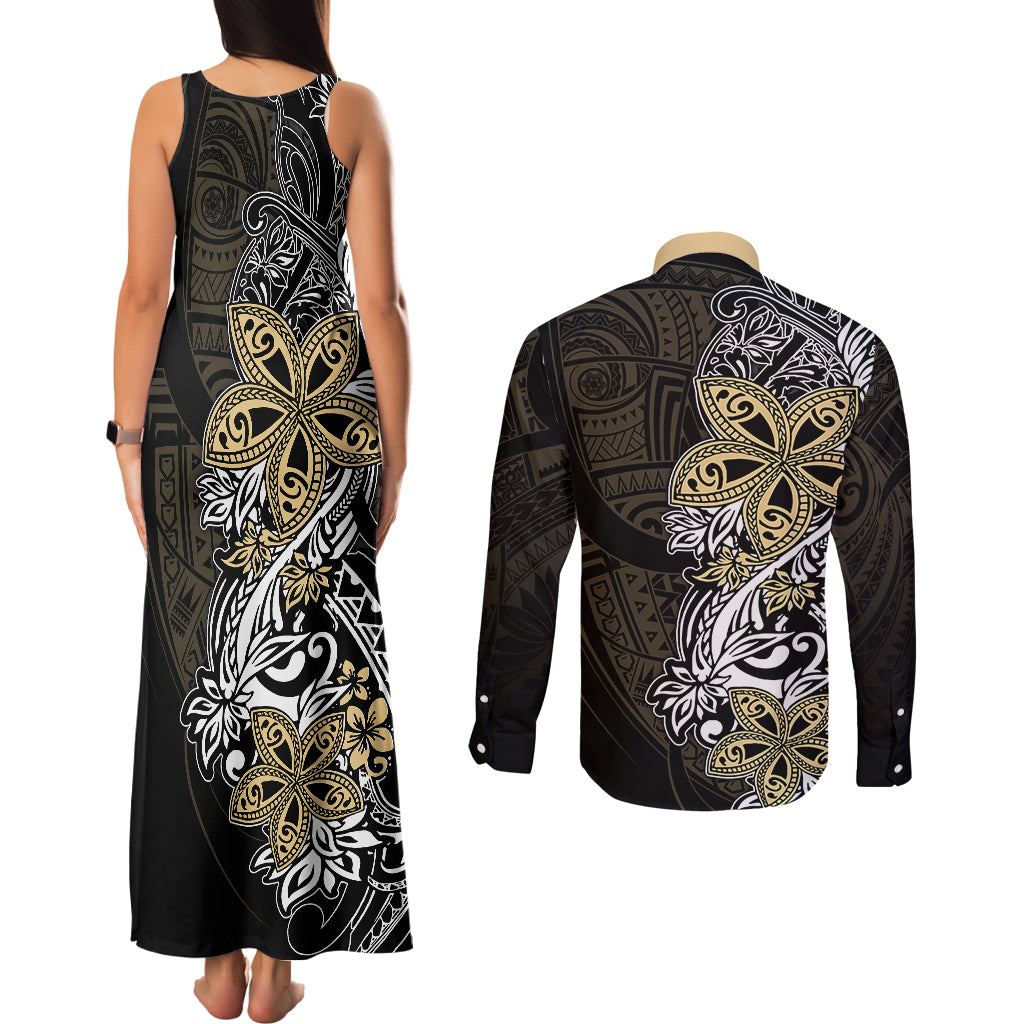 Polynesian Pride Couples Matching Tank Maxi Dress and Long Sleeve Button Shirts Tiare With Plumeria Mix Style LT7 - Polynesian Pride