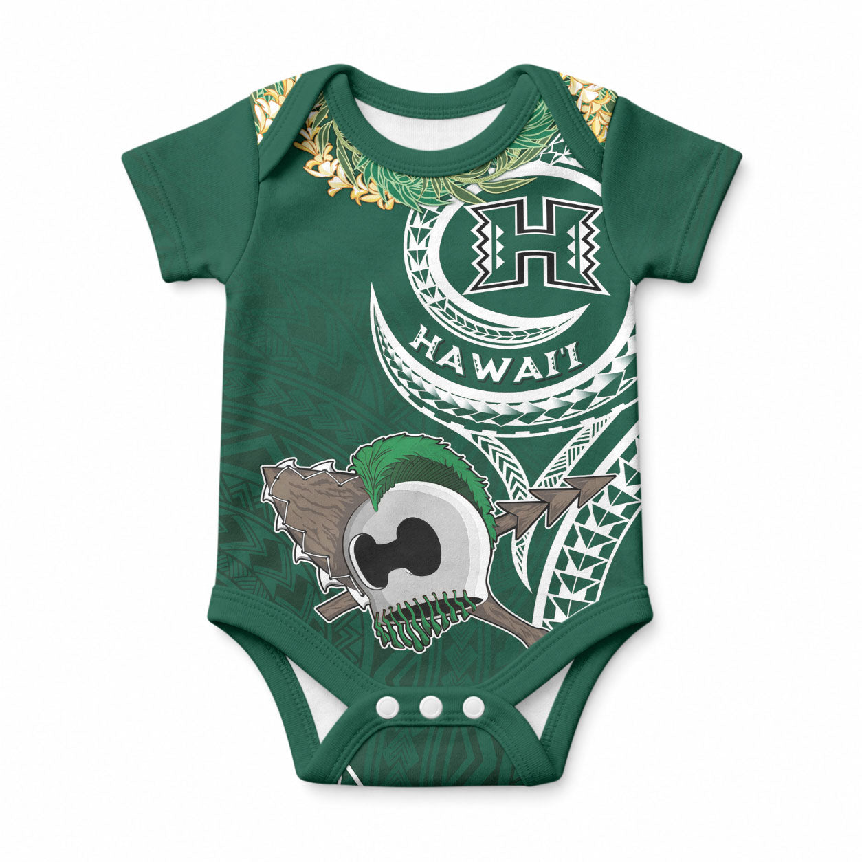 Hawaii Rainbow Warriors Alumni Personalized Baby Onesie Ti Maile Lei - Glory For The Warriors