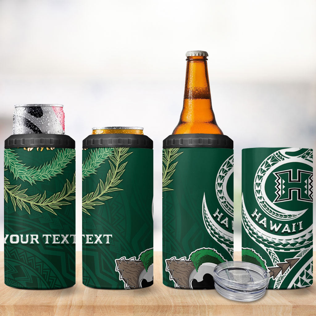 Hawaii Rainbow Warriors Alumni Personalized 4 in 1 Can Cooler Tumbler Ti Maile Lei - Glory For The Warriors