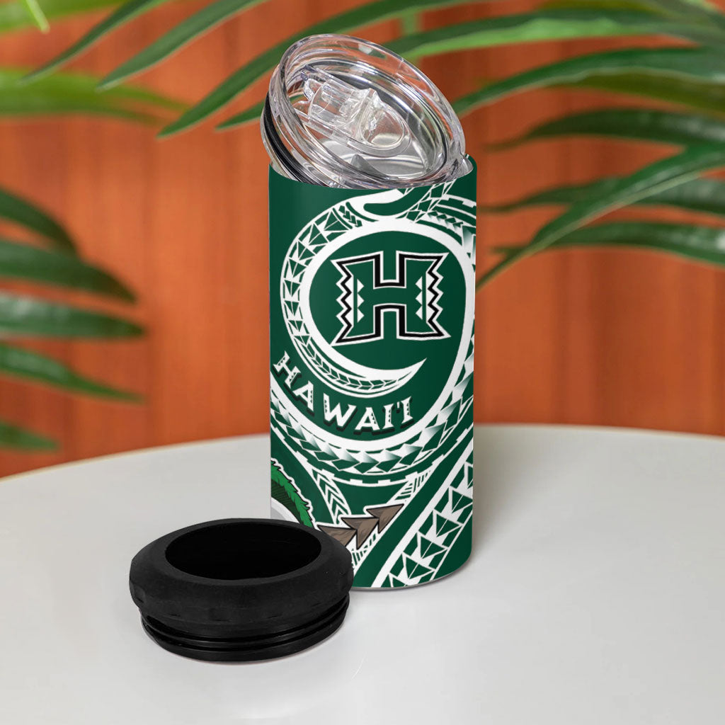 Hawaii Rainbow Warriors Alumni Personalized 4 in 1 Can Cooler Tumbler Ti Maile Lei - Glory For The Warriors