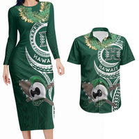 Hawaii Rainbow Warriors Alumni Personalized Couples Matching Long Sleeve Bodycon Dress and Hawaiian Shirt Ti Maile Lei - Glory For The Warriors
