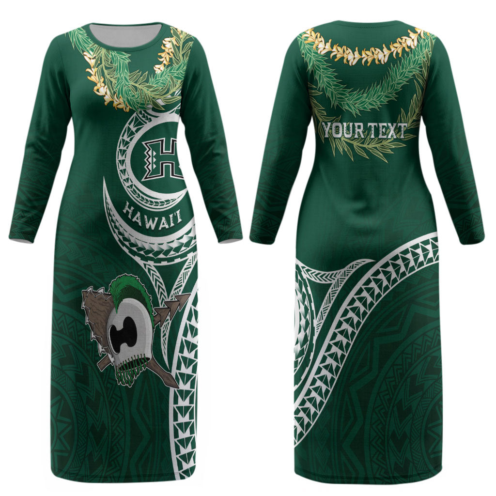 Hawaii Rainbow Warriors Alumni Personalized Couples Matching Long Sleeve Bodycon Dress and Hawaiian Shirt Ti Maile Lei - Glory For The Warriors