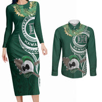 Hawaii Rainbow Warriors Alumni Personalized Couples Matching Long Sleeve Bodycon Dress and Long Sleeve Button Shirt Ti Maile Lei - Glory For The Warriors
