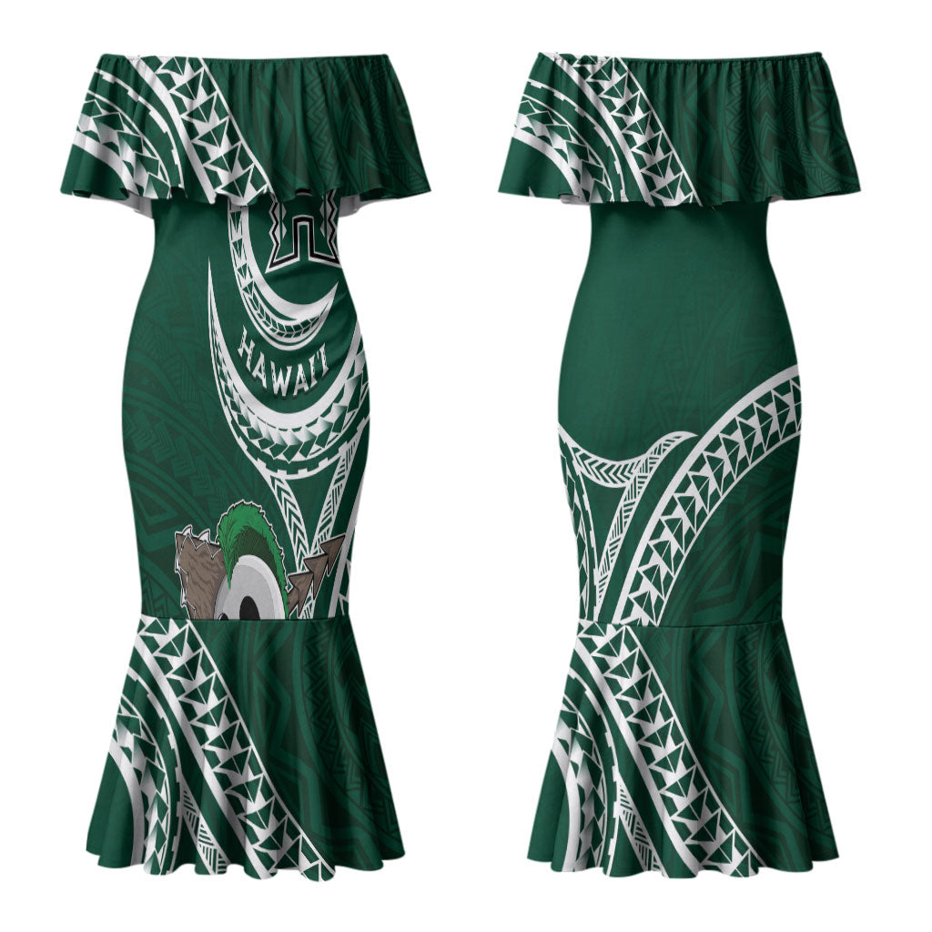 Hawaii Rainbow Warriors Alumni Personalized Couples Matching Mermaid Dress and Hawaiian Shirt Ti Maile Lei - Glory For The Warriors
