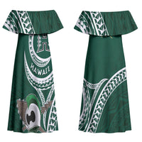 Hawaii Rainbow Warriors Alumni Personalized Couples Matching Off Shoulder Maxi Dress and Long Sleeve Button Shirt Ti Maile Lei - Glory For The Warriors