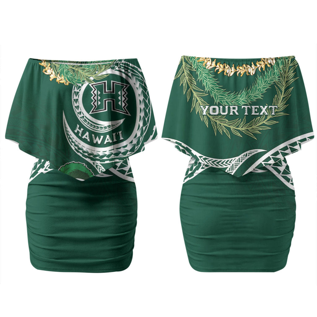 Hawaii Rainbow Warriors Alumni Personalized Couples Matching Off Shoulder Short Dress and Hawaiian Shirt Ti Maile Lei - Glory For The Warriors