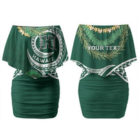Hawaii Rainbow Warriors Alumni Personalized Couples Matching Off Shoulder Short Dress and Long Sleeve Button Shirt Ti Maile Lei - Glory For The Warriors