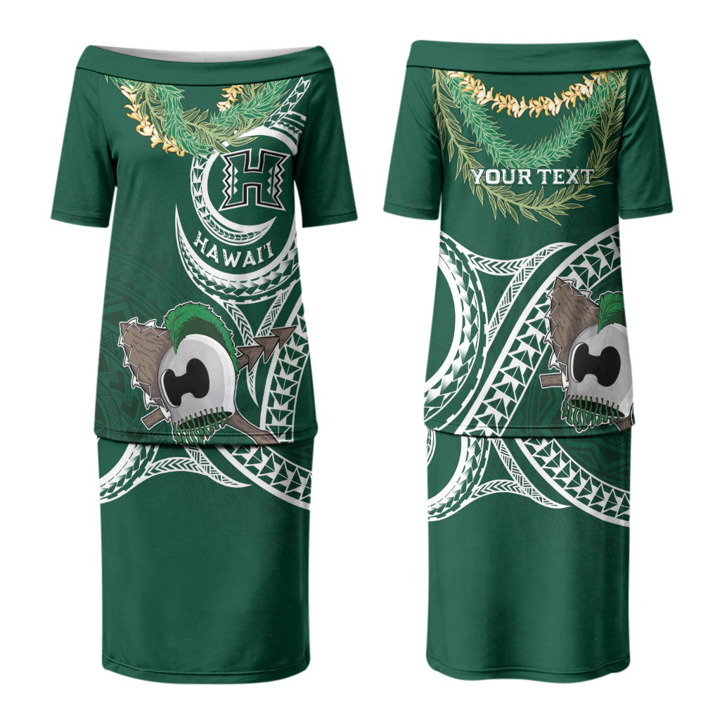 Hawaii Rainbow Warriors Alumni Personalized Couples Matching Puletasi and Long Sleeve Button Shirt Ti Maile Lei - Glory For The Warriors