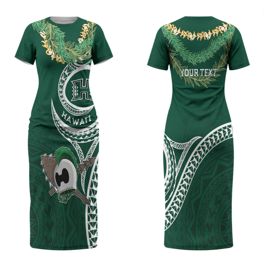 Hawaii Rainbow Warriors Alumni Personalized Couples Matching Short Sleeve Bodycon Dress and Hawaiian Shirt Ti Maile Lei - Glory For The Warriors