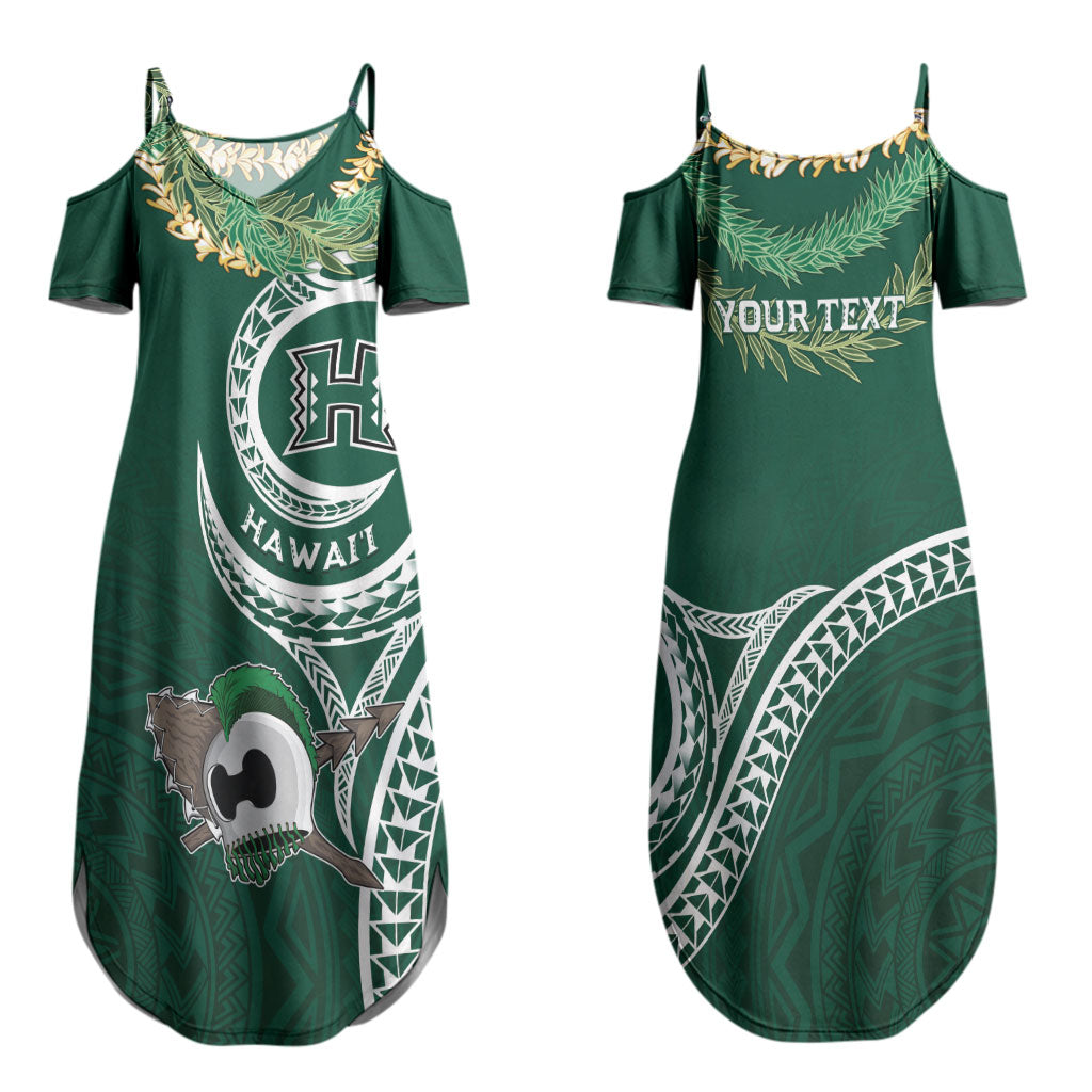 Hawaii Rainbow Warriors Alumni Personalized Couples Matching Summer Maxi Dress and Long Sleeve Button Shirt Ti Maile Lei - Glory For The Warriors